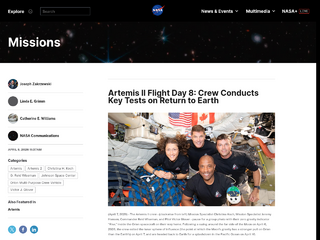 Artemis II Flight Day 8: Crew Conducts Key Tests on Return to Earth